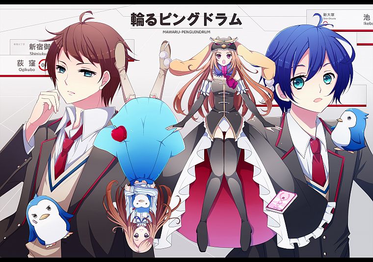 penguins, anime boys, Mawaru Penguindrum, anime girls, Takakura Himari, Takakura Shouma, Takakura Kanba - desktop wallpaper