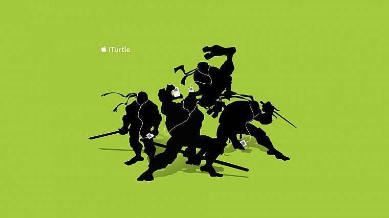 iPod, silhouettes, Teenage Mutant Ninja Turtles, simple background, green background - desktop wallpaper