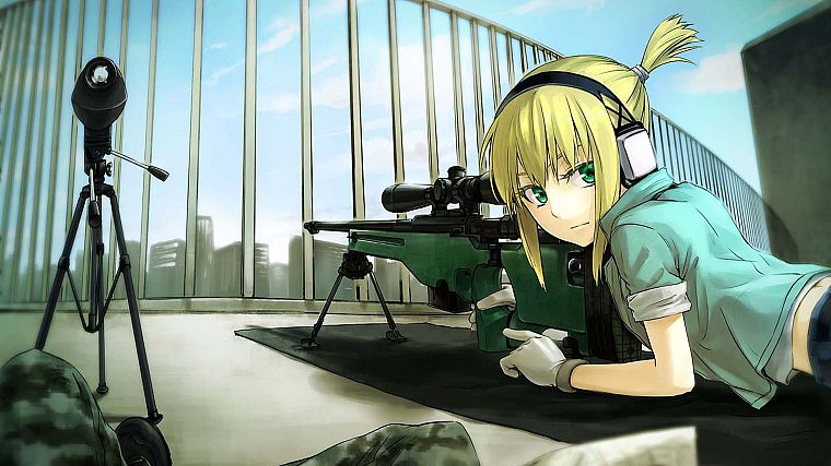 blondes, snipers, sniper rifles, green eyes, anime girls, games, SV-98, Material Sniper - desktop wallpaper