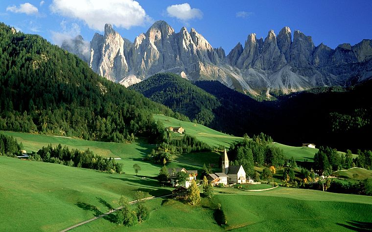 valleys, Italy, sud-tirol, odle, Val di Funes, Santa Maddalena, Parco Naturale Puez-Odle - desktop wallpaper