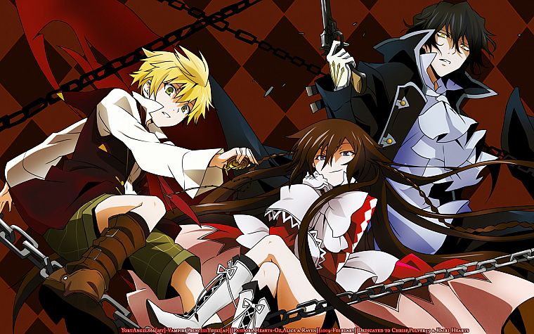 guns, Pandora Hearts, anime, pocket watch, Gilbert Nightray, Oz Vessalius, chains, Alice (Pandora Hearts) - desktop wallpaper