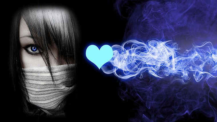 women, blue, eyes, smoke, emo, hearts - desktop wallpaper