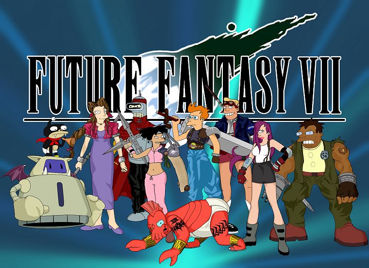 Futurama, Bender, Final Fantasy VII, Dr Zoidberg, Hermes, Amy Wong, Turanga Leela, Zapp Brannigan, crossovers, Philip J. Fry - desktop wallpaper