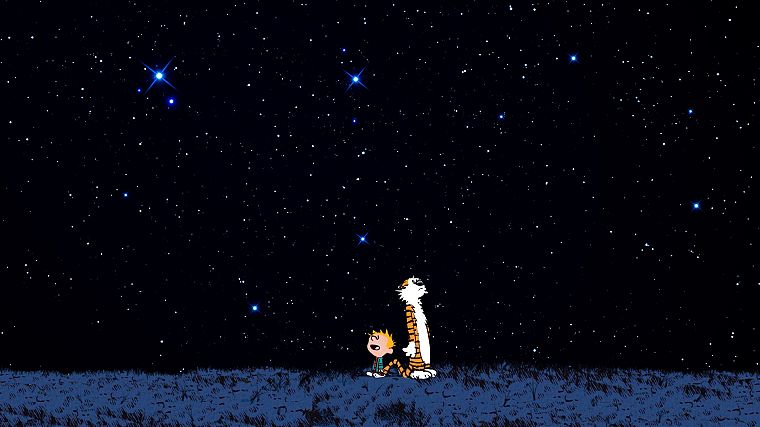 outer space, stars, Calvin and Hobbes - desktop wallpaper