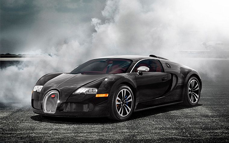 black, cars, smoke, mist, Bugatti Veyron, vehicles, supercars - desktop wallpaper