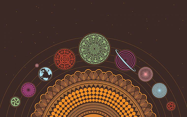 Solar System, planets, Earth, psychedelic, scheme, chakra, esoteric - desktop wallpaper