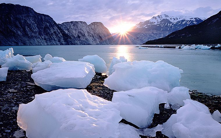 ice, sunrise, mountains, nature, winter, snow, Boeing KC-767 - desktop wallpaper