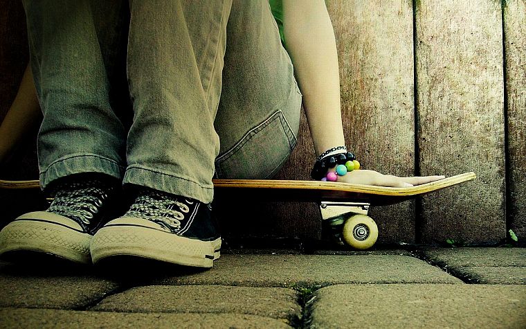 jeans, shoes, skateboards - desktop wallpaper
