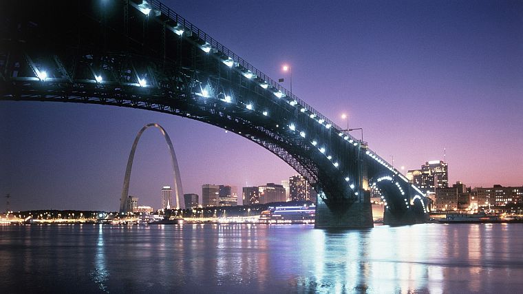 cityscapes, bridges, St Louis, dusk, St. Louis Arch, Eads Bridge - desktop wallpaper