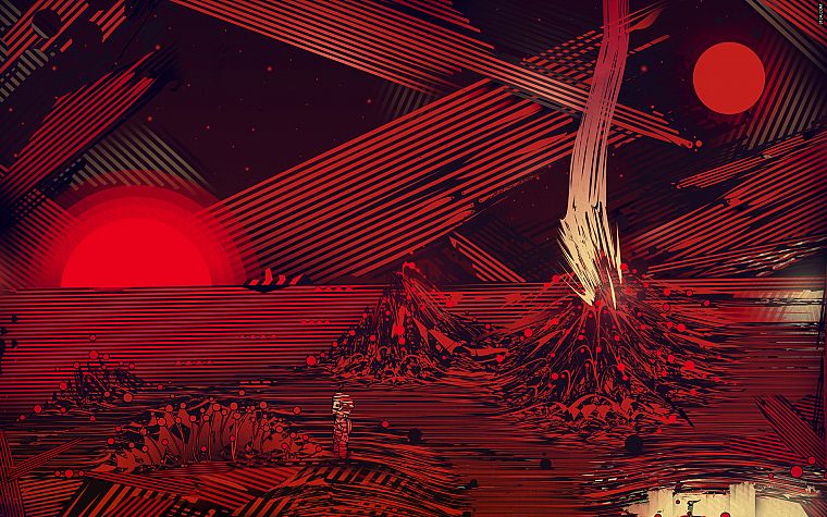 outer space, red, Mars, artwork, Matei Apostolescu - desktop wallpaper