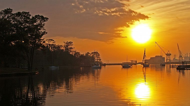 sunset, landscapes, Sun, boats, vehicles - desktop wallpaper