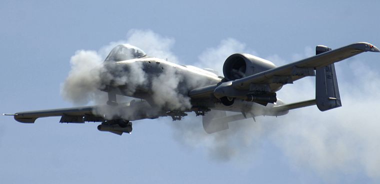 aircraft, military, smoke, Warthog, cannons, vehicles, A-10 Thunderbolt II, A-10 - desktop wallpaper