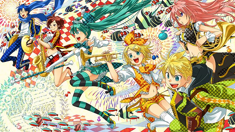 Vocaloid, Hatsune Miku, Megurine Luka, Kaito (Vocaloid), Kagamine Rin, Kagamine Len, Meiko - desktop wallpaper