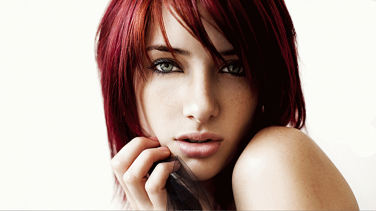 women, Susan Coffey, redheads, models, faces, white background - desktop wallpaper