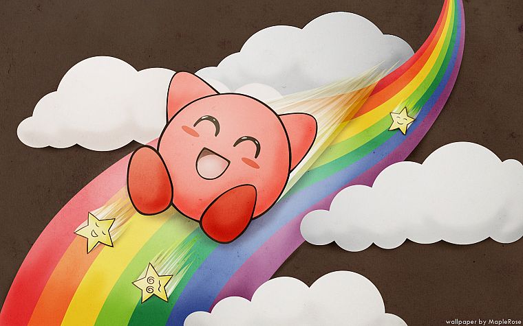 Kirby, clouds, rainbows - desktop wallpaper