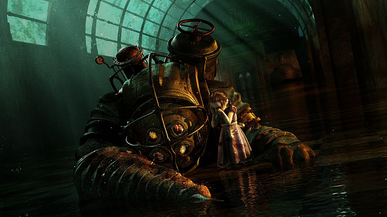 video games, Big Daddy, Little Sister, BioShock, Rapture, BioShock 2, crying - desktop wallpaper