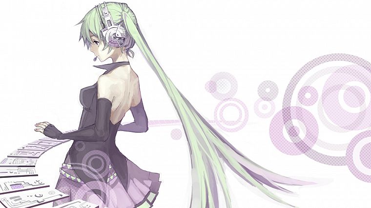 headphones, Vocaloid, gloves, Hatsune Miku, green hair, elbows, twintails - desktop wallpaper