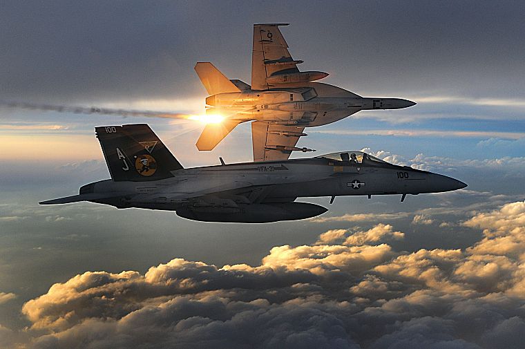 aircraft, flares, F-18 Hornet, skyscapes - desktop wallpaper