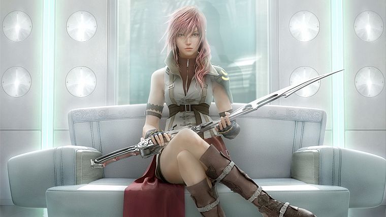 boots, Final Fantasy, video games, uniforms, gloves, indoors, Final Fantasy XIII, Claire Farron, 3D, swords, leather boots, girls with weapons - desktop wallpaper