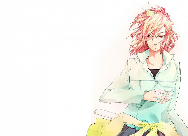 pink hair, red eyes, Nabari no Ou, anime, anime boys, Raikou Shimizu - desktop wallpaper