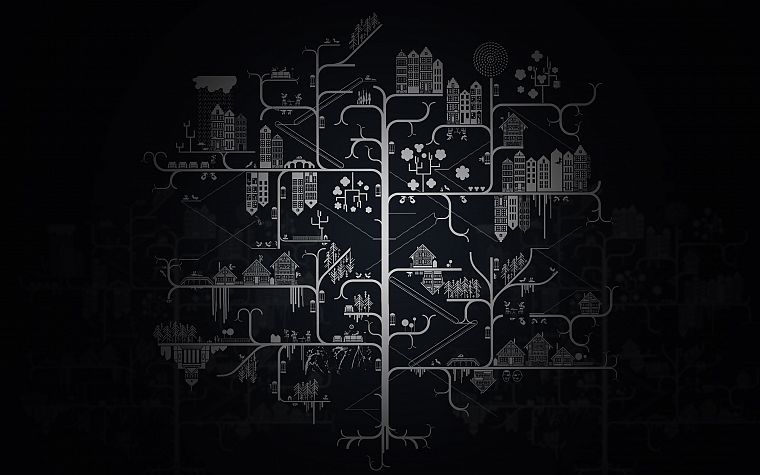 trees, houses - desktop wallpaper