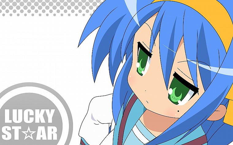 Lucky Star, school uniforms, blue hair, green eyes, Izumi Konata - desktop wallpaper