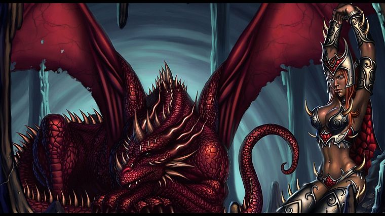 red, dragons, fantasy art - desktop wallpaper