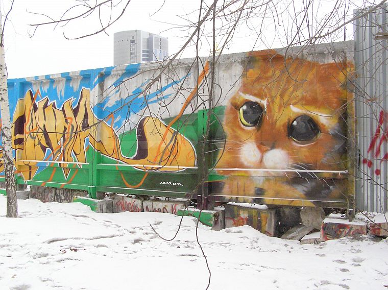 cats, animals, Russia, street art, Puss in Boots - desktop wallpaper