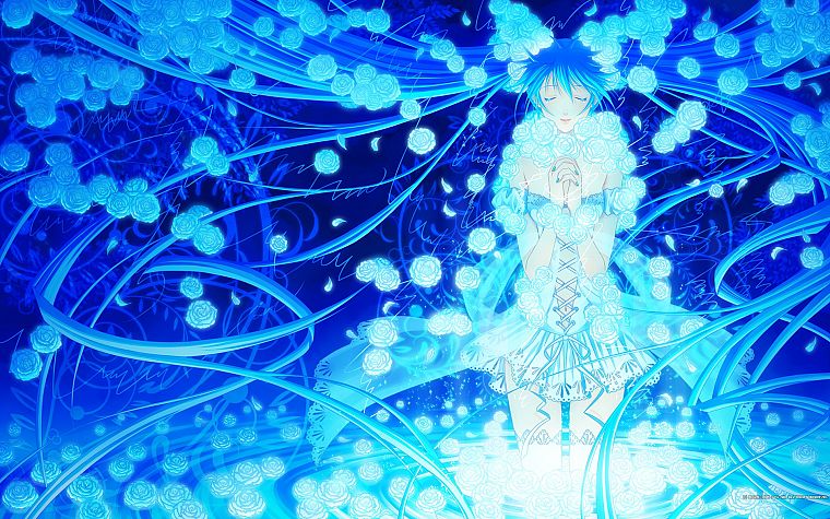 women, blue, Vocaloid, Hatsune Miku, glowing, twintails - desktop wallpaper