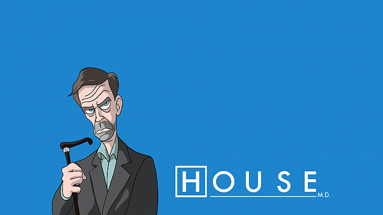 caricature, Gregory House, House M.D., blue background - desktop wallpaper