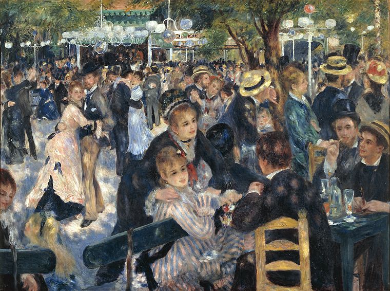 women, paintings, men, France, crowd, Auguste Renoir - desktop wallpaper