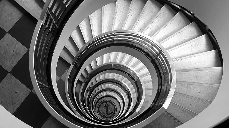 black and white, architecture, spiral, stairways, monochrome - desktop wallpaper