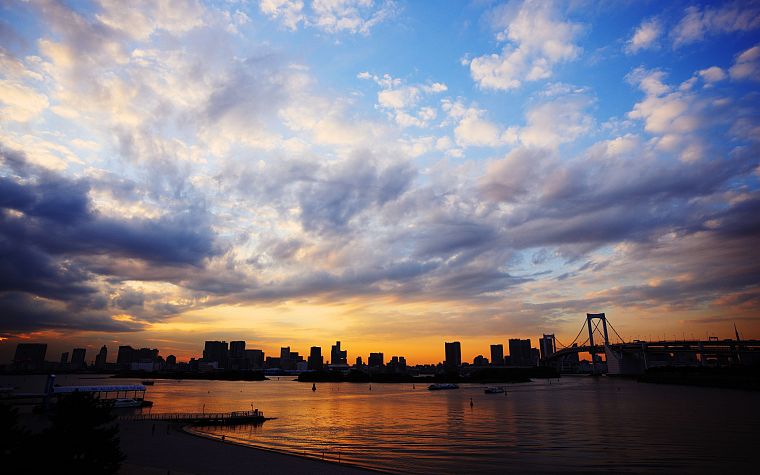 clouds, skylines, silhouettes, skyscapes, evening, cities - desktop wallpaper