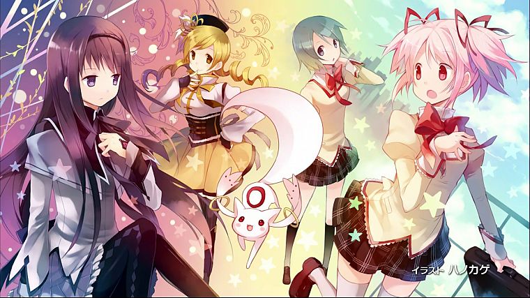 Mahou Shoujo Madoka Magica, Miki Sayaka, Tomoe Mami, Kaname Madoka, anime, Akemi Homura, anime girls, Kyubey - desktop wallpaper