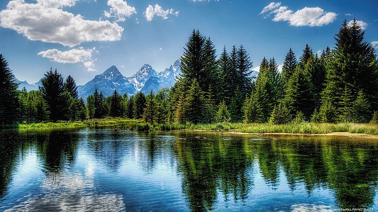 mountains, clouds, landscapes, nature, forests, lakes - desktop wallpaper
