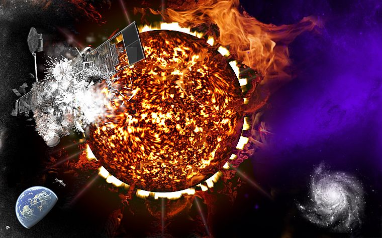 Sun, outer space, fire, satellite - desktop wallpaper