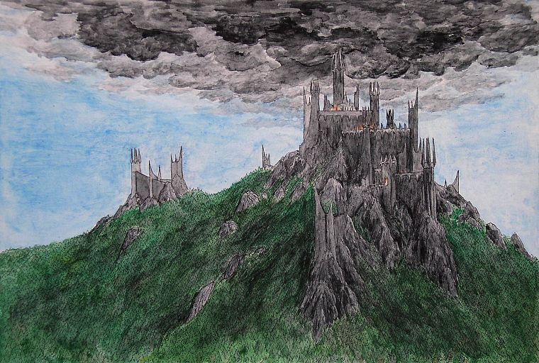 clouds, castles, fortress, The Lord of the Rings, fantasy art, Middle-earth - desktop wallpaper
