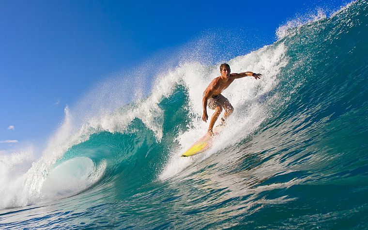 waves, surfers - desktop wallpaper