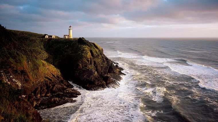 ocean, cliffs, lighthouses - desktop wallpaper