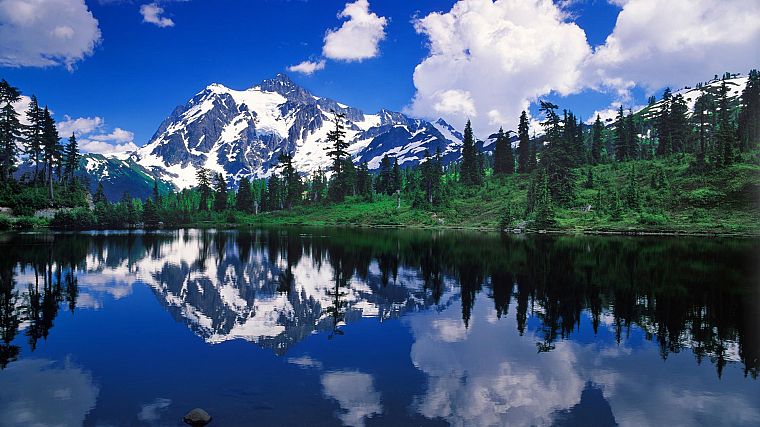 mountains, forests, lakes - desktop wallpaper