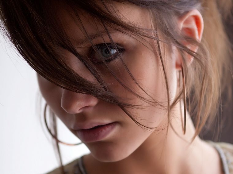 brunettes, women, models, Cameron Intima, earrings, faces - desktop wallpaper