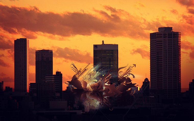 sunset, abstract, cities - desktop wallpaper