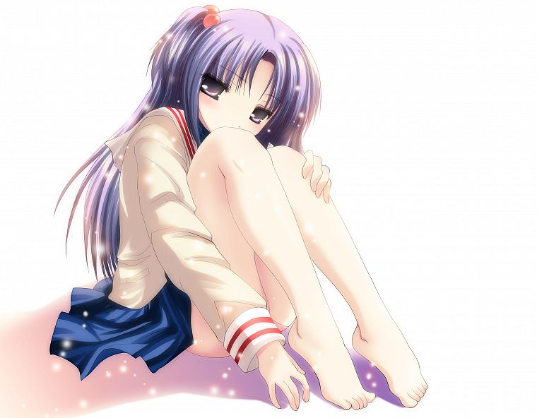 school uniforms, Ichinose Kotomi, Clannad, purple hair, simple background, anime girls - desktop wallpaper