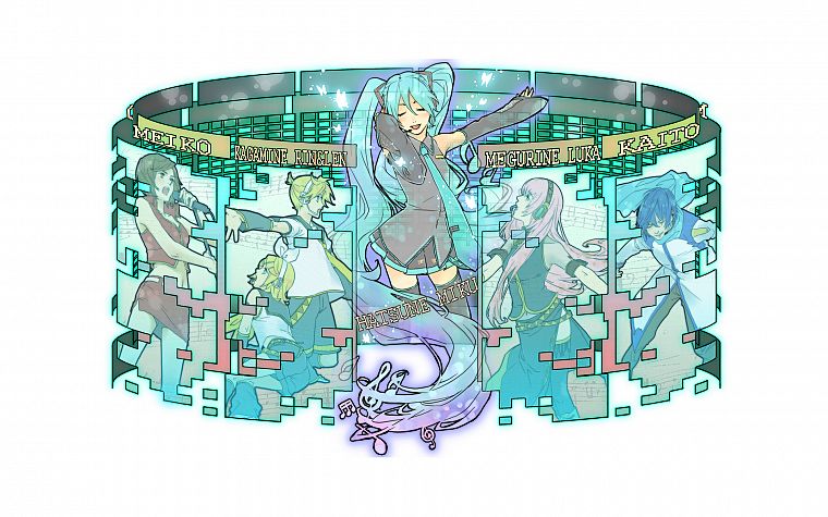 Vocaloid, Hatsune Miku, Megurine Luka, Kaito (Vocaloid), Kagamine Rin, Kagamine Len, Meiko, detached sleeves - desktop wallpaper