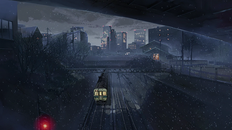 trains, Makoto Shinkai, traffic lights, 5 Centimeters Per Second, artwork, vehicles - desktop wallpaper