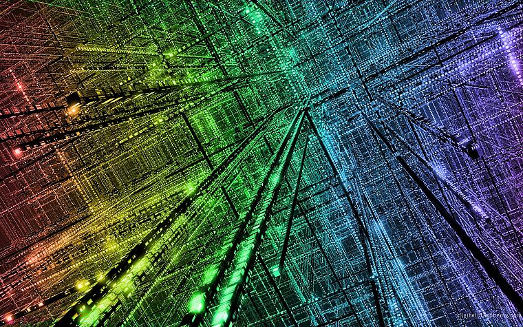 technology, electricity, rainbows, cities - desktop wallpaper