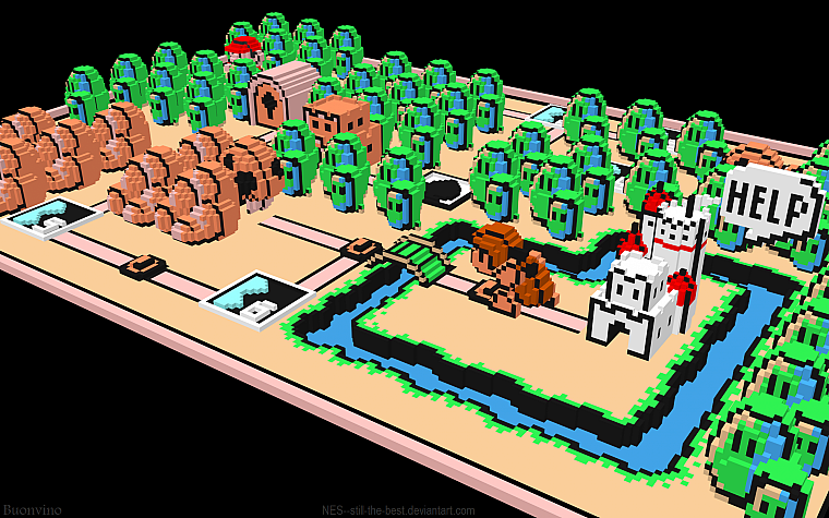 3D view, Mario, Super Mario Bros. 3, voxels - desktop wallpaper