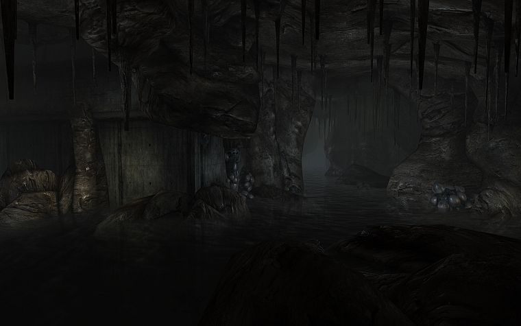 3D view, dark, underground, rivers, Fallout 3 - desktop wallpaper