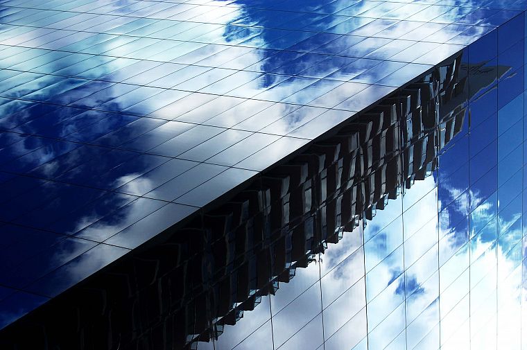 clouds, architecture, buildings, reflections - desktop wallpaper