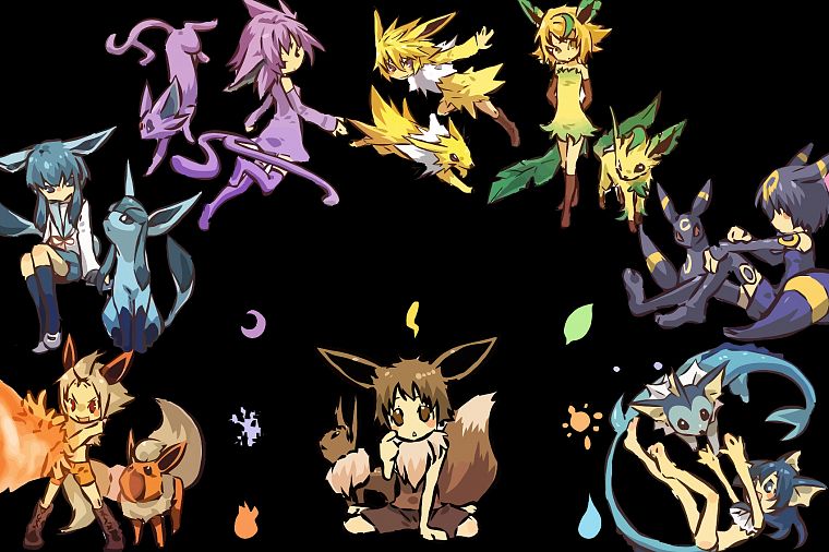 Pokemon, elements, Flareon, Eevee, Umbreon, Vaporeon, Jolteon, Leafeon, Glaceon, Hitec - desktop wallpaper